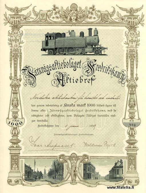 Jrnvgsaktiebolaget Fredrikshamn share certificate